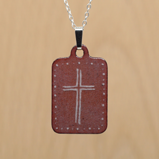 Copper Enamel Pendant - Pink Cross