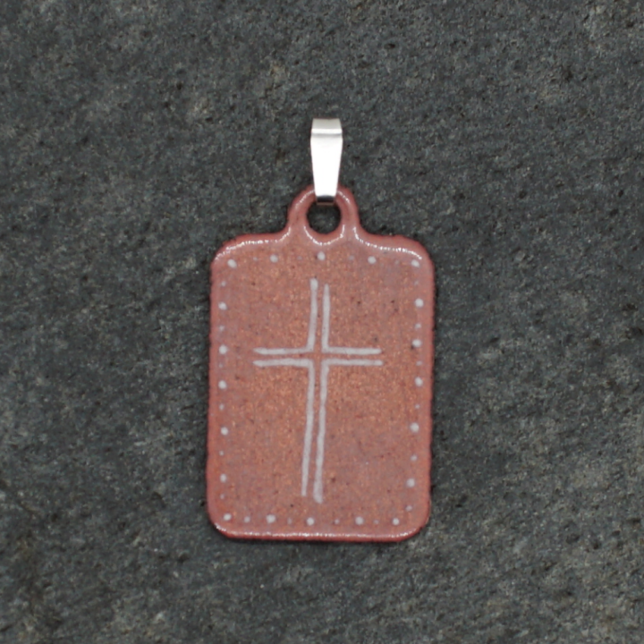 Pendentif émail Croix rose - Émail sur cuivre - Émaux Grand Feu - Fait main - Bijoux
