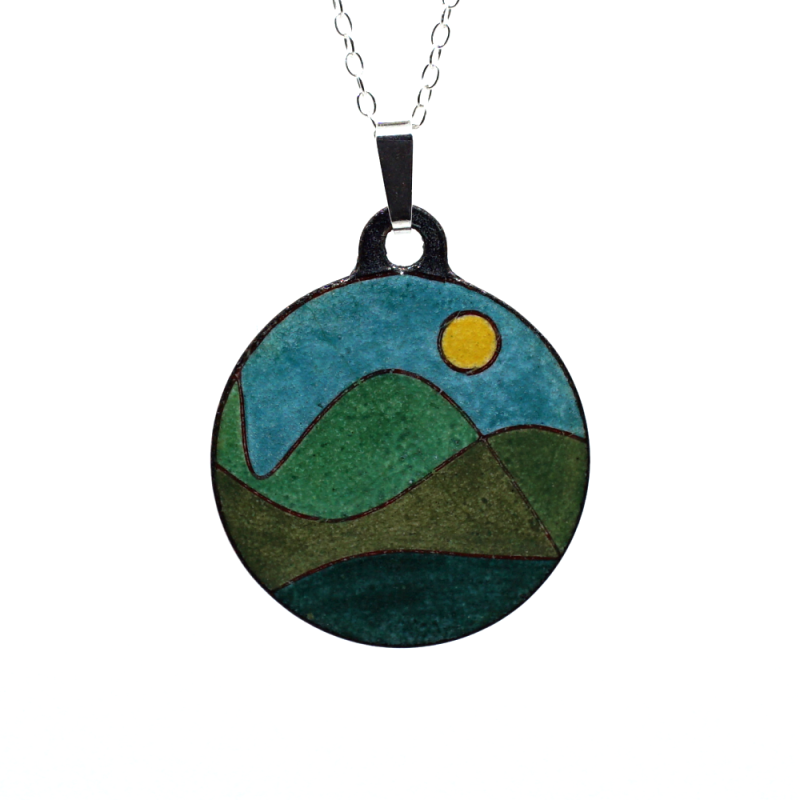 Pendentif émail sur cuivre Montagnes - Paysage - Émaux sur cuivre - Émail Grand Feu - Fait main - Bijou art - Émaillé