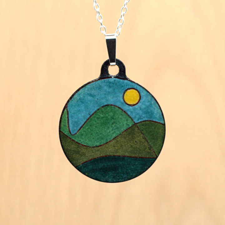 Copper Enamel Pendant - Mountains