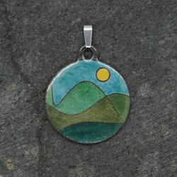 Pendentif émail sur cuivre Montagnes - Paysage - Émaux sur cuivre - Émail Grand Feu - Fait main - Bijou art - Émaillé