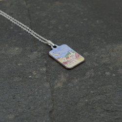 Pendentif émail Chat sur les toits lune ciel étoilé - Émaillé tons pastel - Émail sur cuivre - Émaux Grand Feu - Fait main- Bijo