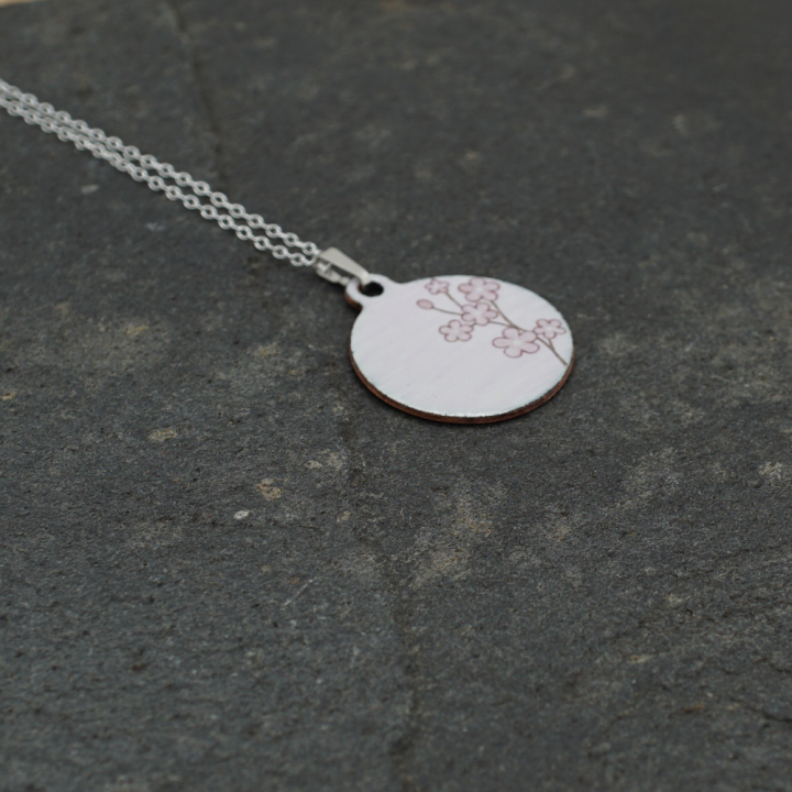 Japanese Cherry Blossom Enamel Pendant – Enamelled – Enamel on Copper – Vitreous Enamel – Handmade – Art Jewelry