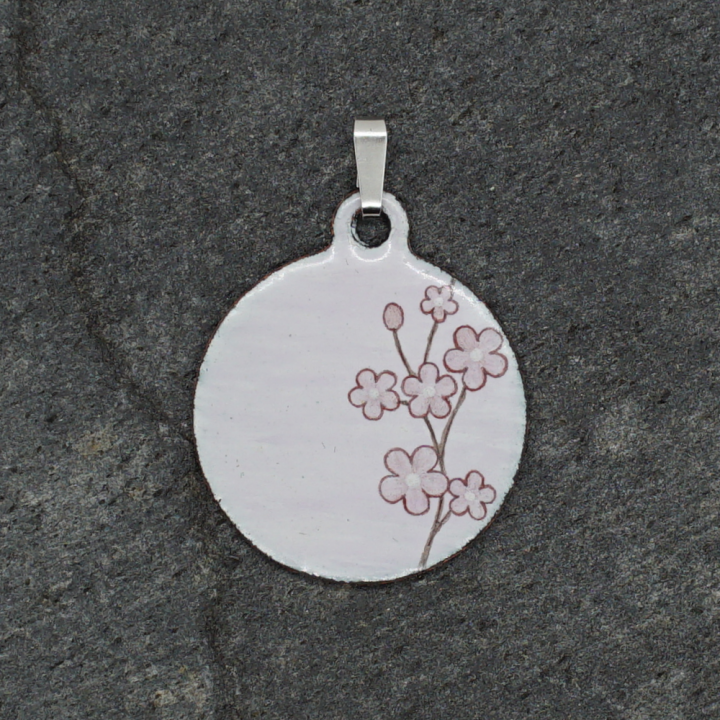 Japanese Cherry Blossom Enamel Pendant – Enamelled – Enamel on Copper – Vitreous Enamel – Handmade – Art Jewelry