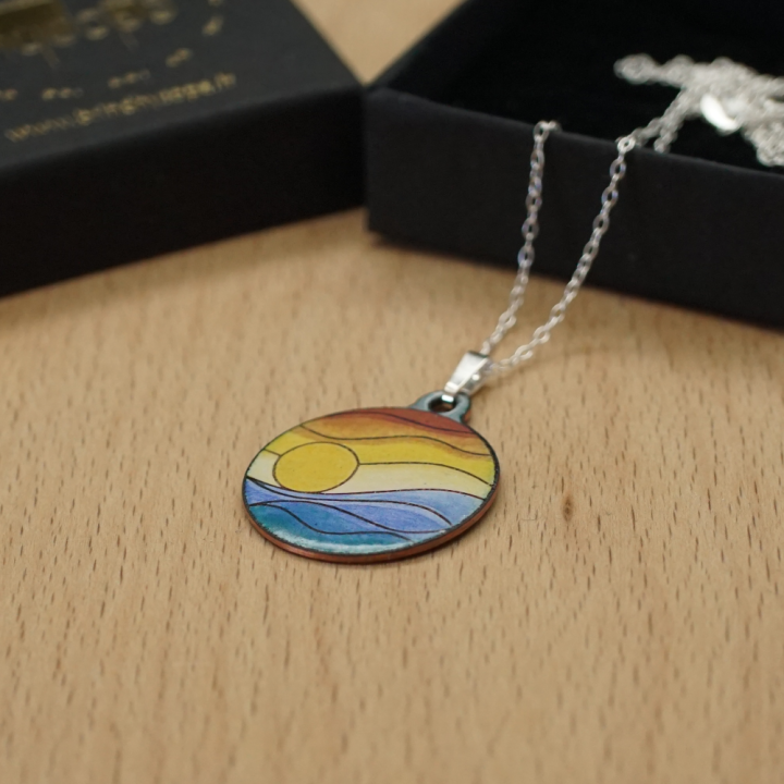 Pendentif émaux Soleil et Mer - Émaillé - Émail sur cuivre - Émail Grand Feu - Fait main - Bijou art