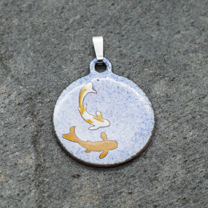 Two Koi Fish Enamel Pendant – Enamelled – Enamel on Copper – Vitreous Enamel – Handmade – Art Jewelry