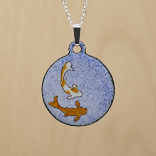 Copper Enamel Pendant - Two Koi Fish
