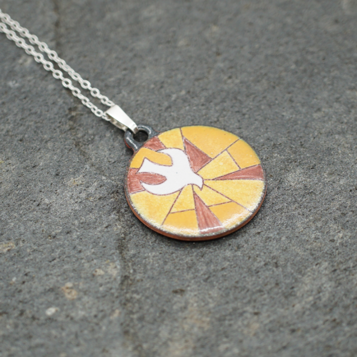 Pendentif émaux Esprit Saint Colombe - Émaillé - Émail sur cuivre - Émail Grand Feu - Fait main - Bijou art