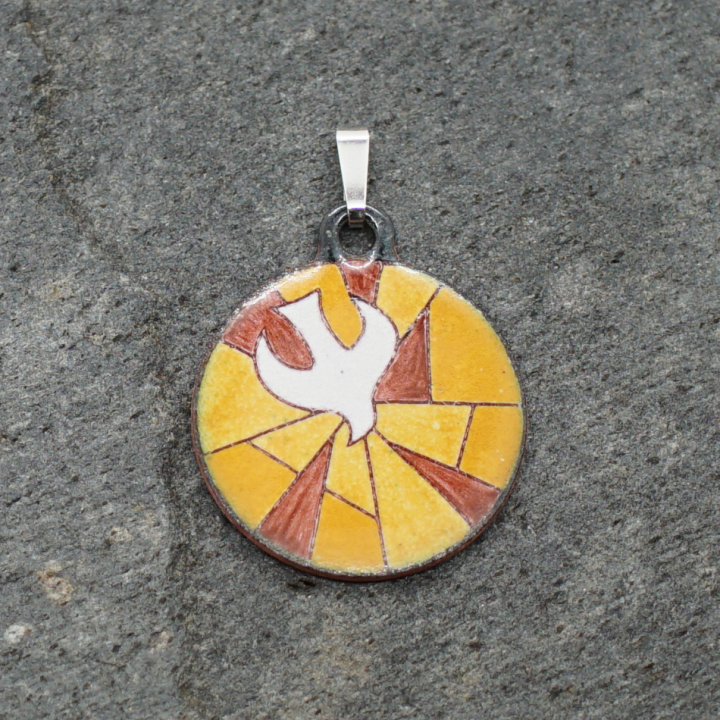 Holy Spirit Dove Enamel Pendant – Enamelled – Enamel on Copper – Vitreous Enamel – Handmade – Art Jewelry