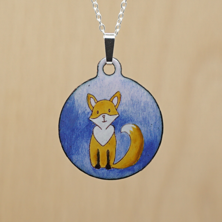 Copper Enamel Pendant - Tiny Fox