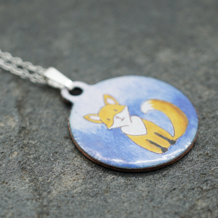 Pendentif émaux Petit Renard - Émaillé - Émail sur cuivre - Émail Grand Feu - Fait main - Bijou art