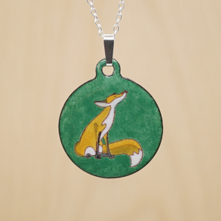 Copper Enamel Pendant - Fox