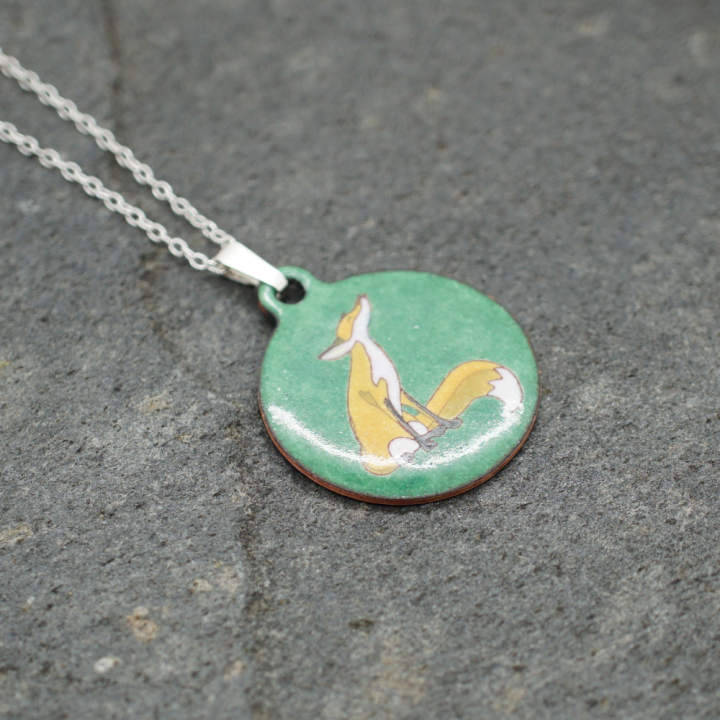 Pendentif émaux Renard - Émaillé - Émail sur cuivre - Émail Grand Feu - Fait main - Bijou art
