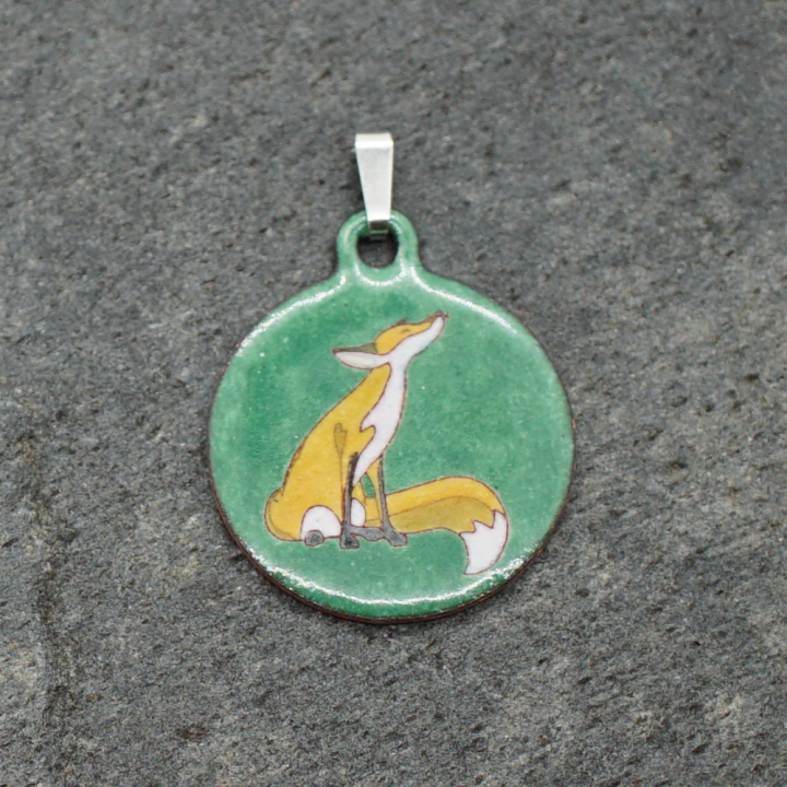 Pendentif émaux Renard - Émaillé - Émail sur cuivre - Émail Grand Feu - Fait main - Bijou art