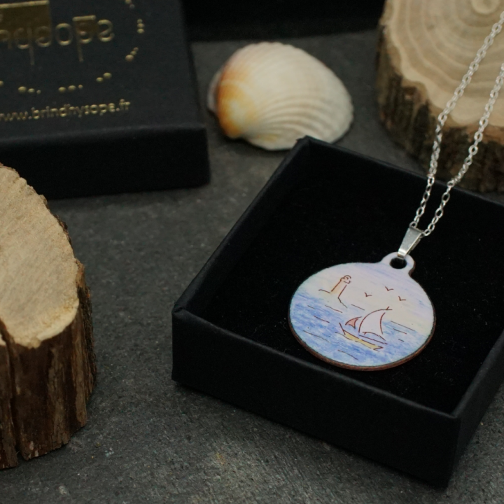 Pendentif peinture sur émail - Bateau Paysage Marin Mer Nautique - Émaillé - Émail sur cuivre - Émaux Grand Feu - Bijou