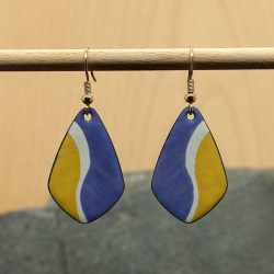 Zigzag Bleu et Moutarde - Boucles d'oreilles en émail