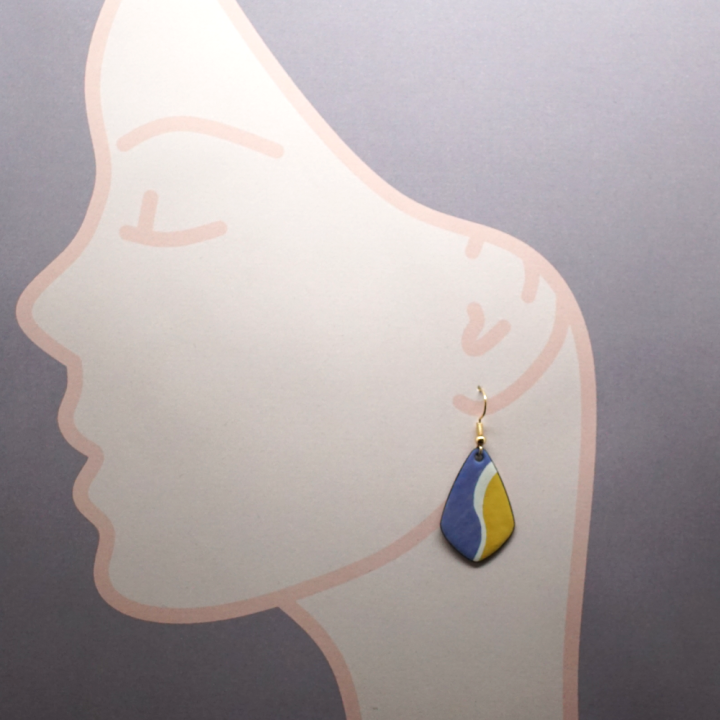 Boucles d'oreilles - Zigzag Bleu et Moutarde - Émaillé - Émail sur cuivre - Émail Grand Feu - Fait main - Bijou art