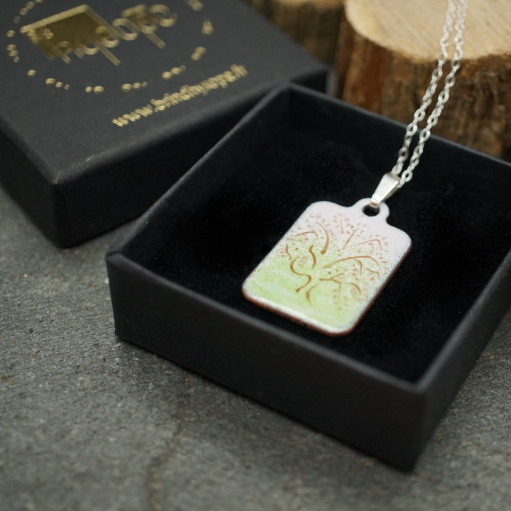 Enamel Pendant Tree in Bloom - Enamel on Copper - Grand Feu Enamels - Handmade - Jewelry