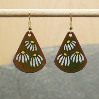 Copper Enamel Earrings - Daisy Flowers